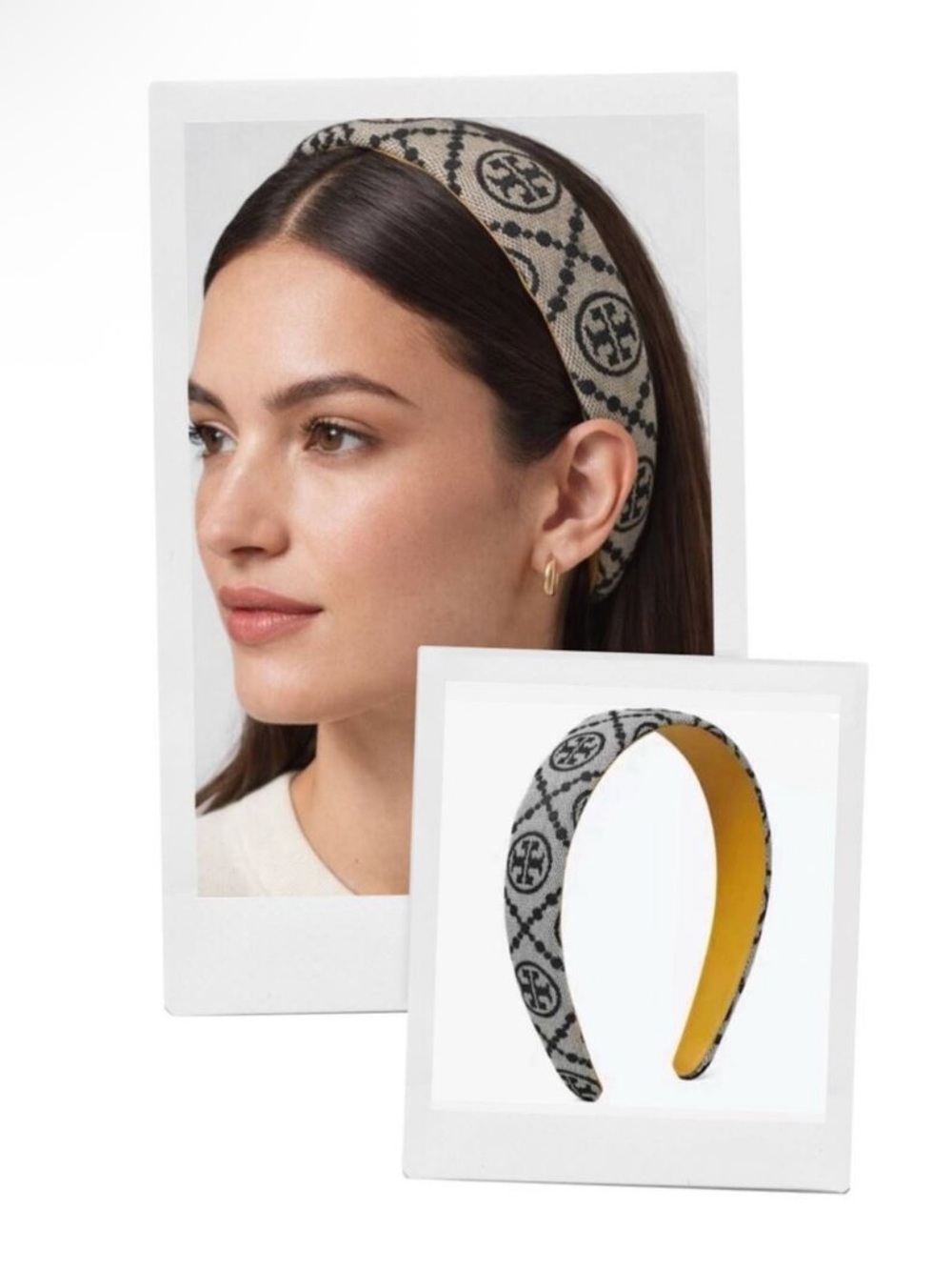 Tory Burch Logo Blue Fabric Leather Headband NEW $129